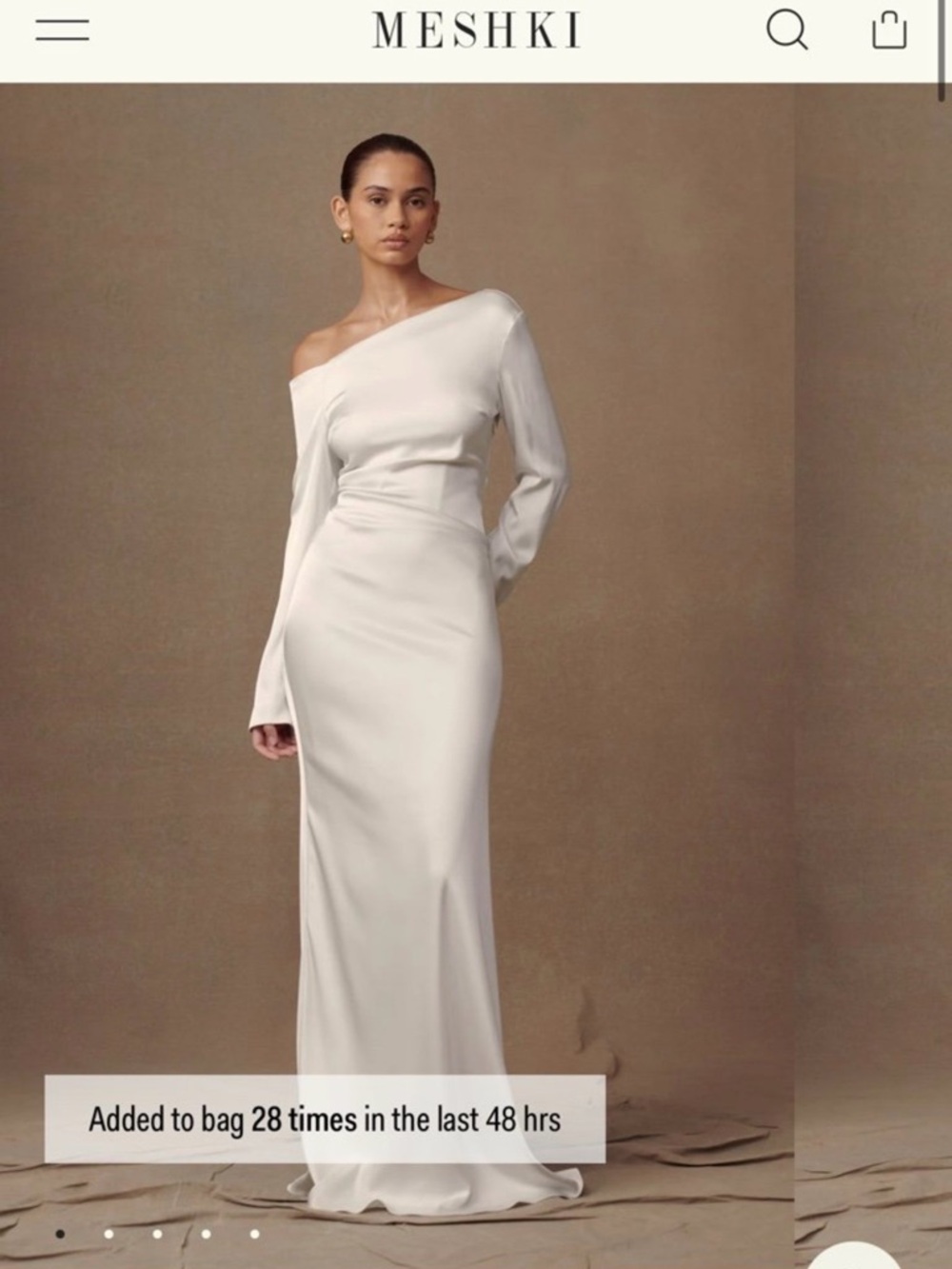 MESHKI White One-Shoulder Satin Evening Dress